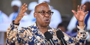 Safina Party presidential candidate Jimi Wanjigi addresses the cogregation at in Siaya County on Sunday, May 22, 2022. (1).jpg