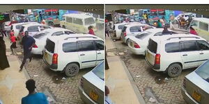Screenshots of a matatu captured on CCTV camera ramming into a crowd in Eastleigh