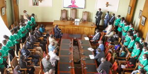 Seleted Students In a Video Conference With an Official From Finland at the Uasin Gishu County Government Offices.