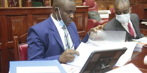Senator Cleophas Malala (Left) pictured during the first  hearing of Kirinyaga Governor Anne Waiguru's impeachment Motion June 23, 2020.