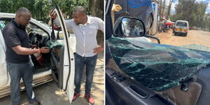 An image of Citizen TV's Seth Olale and his colleague who were attacked by a knife-wielding gang on Monday, March 27, 2023, and their press vehicle.