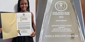Sheila Sheldon with her Nina Simone Global Award on March 8, 2021