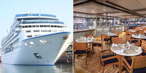 Photo collage between MS Nautical cruise ship docked at the Port of Mombasa and one of its Waves Grill 