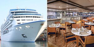 Photo collage between MS Nautical cruise ship docked at the Port of Mombasa and one of its Waves Grill