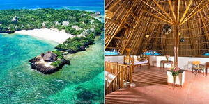 Side by side photos of the Chale Island and a penthouse on the property.