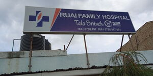 Signage showing Ruai Family Hospital in Nairobi.