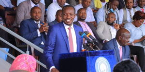 Kisii Governor Simba Arati after he received a report on the Staff Audit for employees of the Kisii County Executive on February 15, 2023