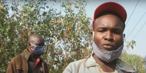 Simon Musyoka (in red cap) who has been living in the forest for six months speaks to NTV on Monday, August 18, 2020.