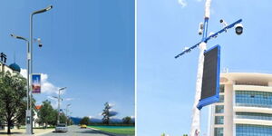 Photo collage of artistic representation of smart poles and intelligent smart poles erected in Konza on Wednesday February 15, 2023