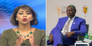 A collage image of NTV News Anchor Smriti Vidyarthi and William Ruto