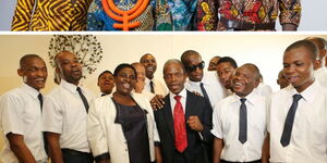 Collage of Sauti Sol and students from the Bethesda School of the Blind