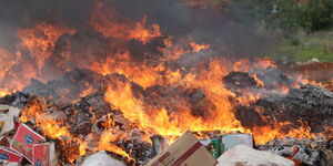 Contraband goods destroyed by authorities in Wajir on November 7, 2019.