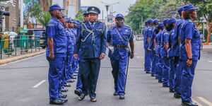 Governor Mike Sonko inspects a guard of honour outside City Hall on October 20, 2020