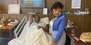 Sandra Mbuvi with Former Nairobi Governor in hospital on February 13, 2021.