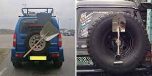 File photo of sport utility vehicles with spades mounted on spare tyres