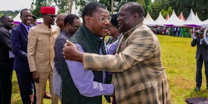 Speaker Moses Wetangula ( in spectacles) during the homecoming ceremony of Bungoma Deputy Governor 