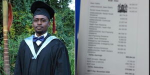 A collage of the late doctor Stephen Mogusu and a photo of his payslip
