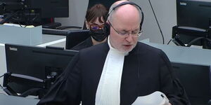 Senior Trial Lawyer Anton Steynberg during the witness tampering case against lawyer Paul Gicheru at the ICC on February 15, 2022.