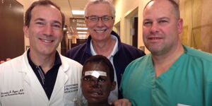 Stony Brook University medical staff posing for a photo with Saline Atieno at Stony Brook University taken on June 8, 2021.