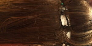 Strands of hair from a wig