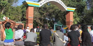 Students outside Maseno University gate.