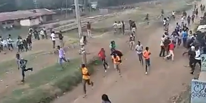 Students at the Rift Valley Institute of Science and Technology (RVIST) scamper for safety after police fired in the air at the institution on Saturday, March 7