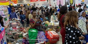 A photo of people at a Nairobi supermarket for shopping on Friday, March 13, 2020.