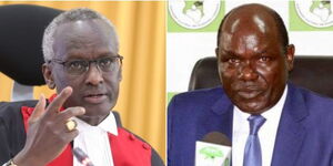 Supreme Court Judge Isaac Lenaola (left) and IEBC Chairperson Wafula Chebukati.