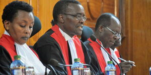 Left to right: Supreme Court Judge Philomena Mwilu, CJ David Maraga during a past ruling