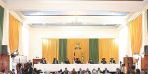 Supreme Court justices during the pre-trial conference of the presidential election petition on August 30, 2022.