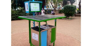 Display of the smart garbage bin in Thika town named the T-bin