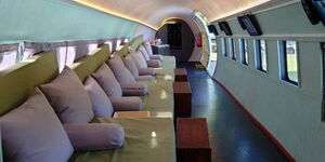 TV screens are inside the plane and are used for corporate events, team-building, birthday parties and school visits