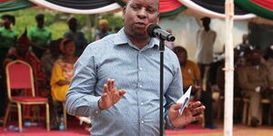 Taita Taveta Senator Jones Mwarume addresses a gathering at a past event.