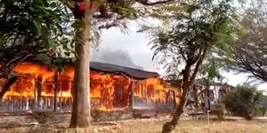 The  Masinga Dam Resort in Machakos county on fire on September 5, 2020.