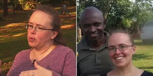 A photo collage of Sacha Chabaga (left) and the former nanny and her husband in Vihiga County (right).
