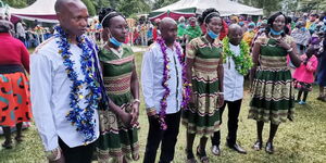 The  three sisters and their grooms at an engagement party in Baringo on Sunday, August 30, 2020.