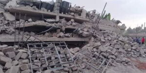 The collapsed residential building in Gachie, Kiambu County.