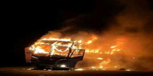The Guardian bus that burst into flames on Monday, May 2, 2022.