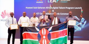 The KU team during the regional competition alongside Vice Chancellor Paul Wainaina in April 2022.jpg