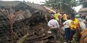 The collapsed residential building in Gachie, Kiambu County.