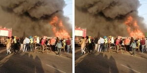 The fire that broke out at Hamza Estate along Jogoo Road on Friday, February 11.