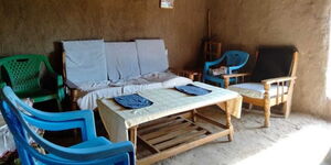 The interior of the traditional mud-hut Airbnb in Siaya County