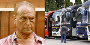 The late Shahid Pervez Butt (left) and a fleet of Modern Coast Buses