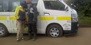 The matatu parked along the road after its tyres were deflated by police officers on November 17, 2020.