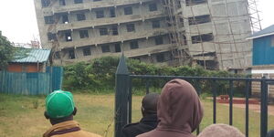 The leaning Kinoo building that partially sunk on Friday, September 3, 2021