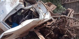 The wreckage left behind after a truck rammed into buildings in Isiolo