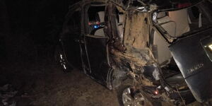 The wreckage of a car along Njoro Road in Nakuru County