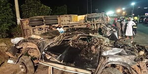 The wreckage of a car that was involved in a road accident along Mombasa Road on May 23, 2020.