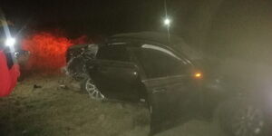 The wreckage of the Audi that was involved in an accident along Mombasa Road on July 25, 2020.