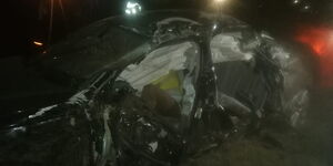 The wreckage of the Audi that was involved in an accident along Mombasa Road on July 25, 2020..